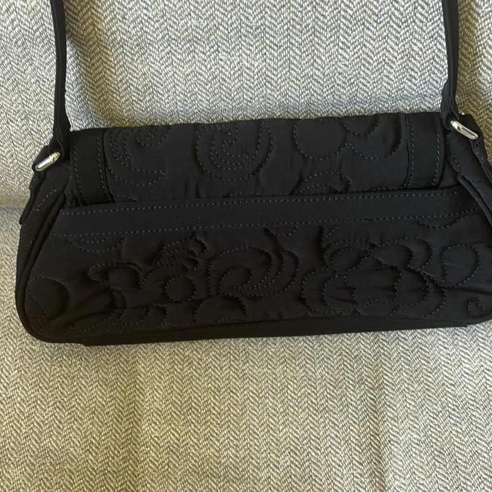 Vera Bradley Black‎ Embroidered Floral Lined Buckle Closure Shoulder Bag